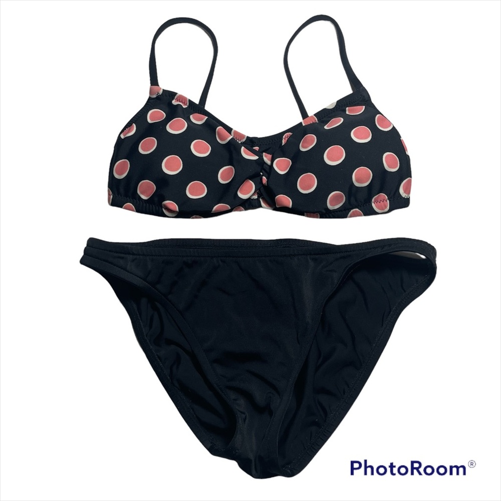 Lisa Curran pink polka dots on black bikini top and bottom set Size S